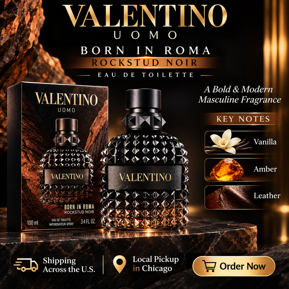 Valentino Uomo Born in Roma Rockstud Noir Eau de Toilette for Men – Bold & Sophisticated Fragrance