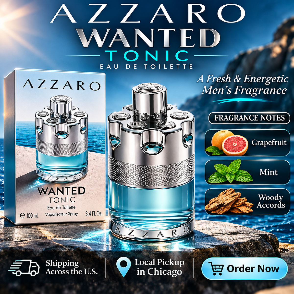 Azzaro Wanted Tonic Eau de Toilette for Men – Fresh, Citrus & Masculine Fragrance