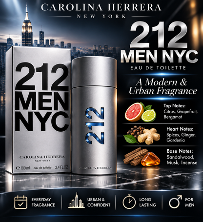 Carolina Herrera 212 Men Eau de Toilette – Fresh, Woody & Masculine Fragrance