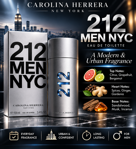 Carolina Herrera 212 Men Eau de Toilette – Fresh, Woody & Masculine Fragrance
