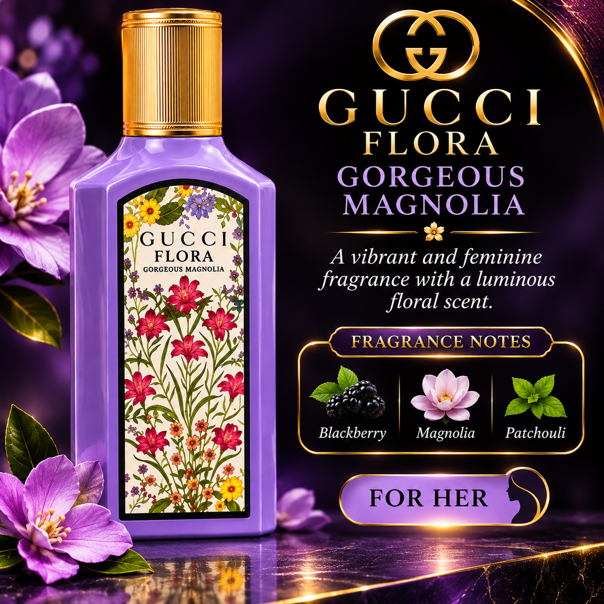 Gucci Flora Gorgeous Magnolia Eau de Parfum for Women – Elegant, Floral & Luxurious Fragrance