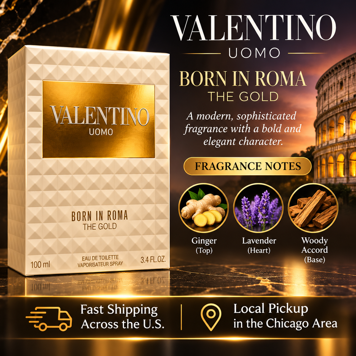 Valentino Uomo Born in Roma The Gold Eau de Toilette for Men – Limited Edition Luxury Fragrance