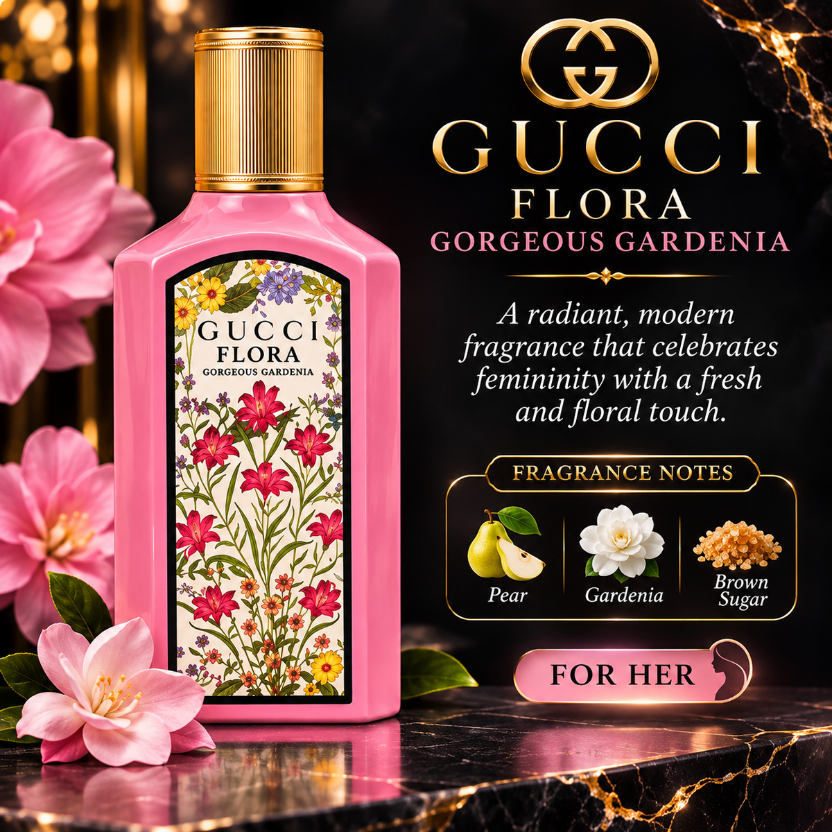 Gucci Flora Gorgeous Gardenia Eau de Parfum for Women – Elegant, Floral & Luxurious Fragrance